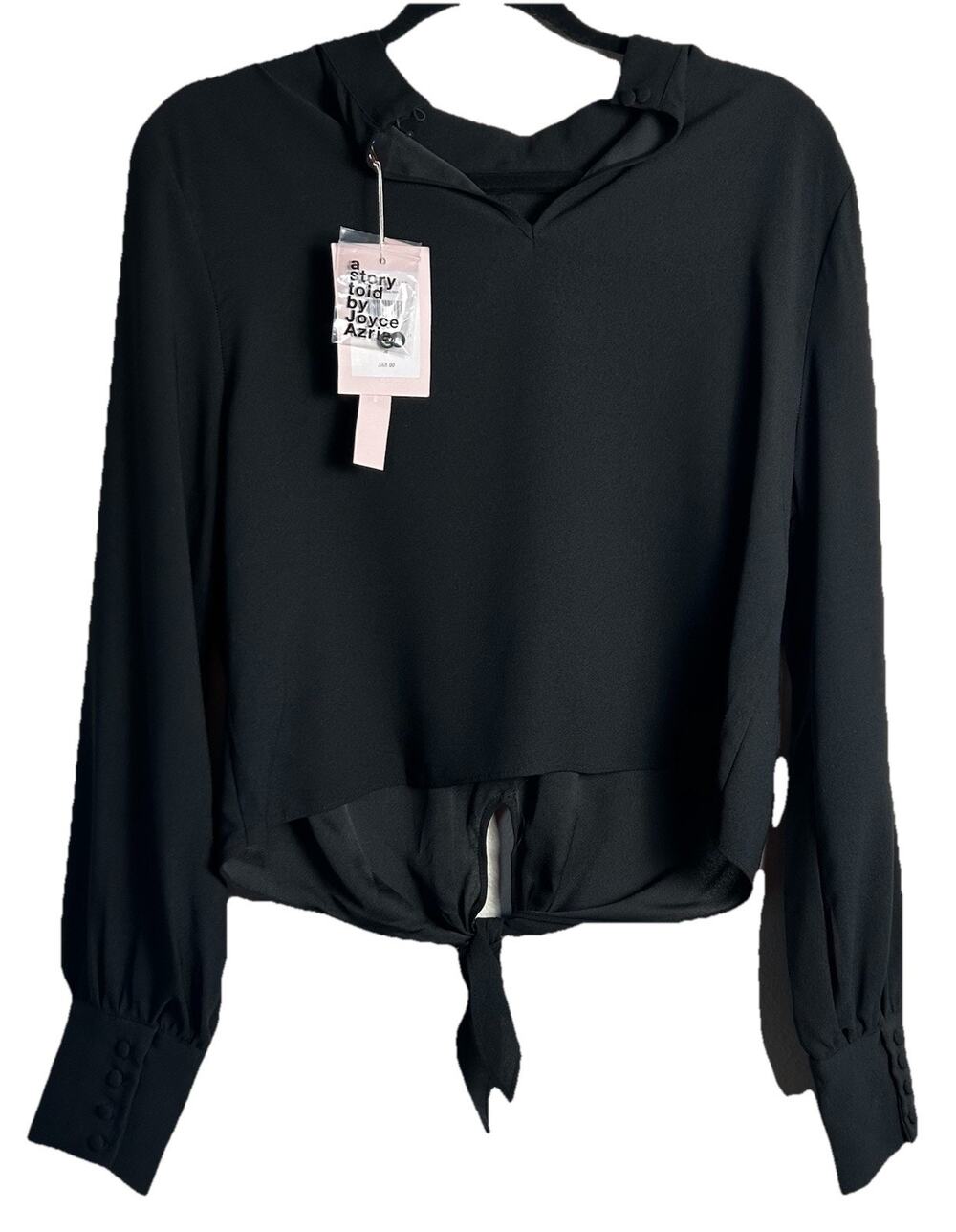 Avec Les Filles Women’s Black Front Tie Top Back Button Peekhole Medium NWT $68